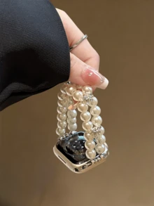 兼容 弹性蝴蝶结珍珠表带 38/40/41/42/44/45/46/49mm，适用于 Ultra/SE 2/SE 1/Series 10/9/8/7/6/5/4/3/2/1 - 白珍珠 - 查看 2