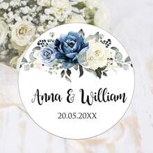 UNICCUT Etiquetas adhesivas personalizadas con diseño floral de eucalipto en forma redonda, personalizadas para cajas de regalo de boda, fiesta de novia, bautizo - Negro - Ver 42