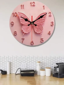 1 Pc 10 Inch/12 Inch Pink Butterfly Wall Clock - Silent Battery Operated Round Clock With Charming Butterfly Design, Perfect For Home, Cafe, Kitchen, Bathroom, Bedroom, Etc. (Batteries Not Included), Butterfly Clock - Multicolor - View 2