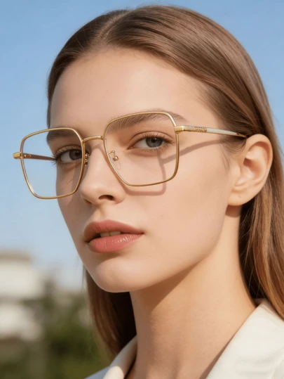 1 副男女通用金属几何轻质平光镜片时尚眼镜，适合瘦脸