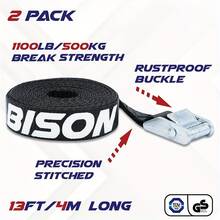 2 Pack Tie Down Straps UV Resistant Cargo Car Roof Rack Straps For Surfboard Kayak, 13ft 4m X 1in 25mm, 1100lbs 500kg Break Strength, Cam Straps With Buckle - Black - View 3
