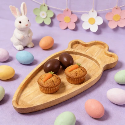 1个木质托盘，复活节胡萝卜盘，适用于庆祝节日派对、宴会餐桌中心装饰，也可作为装饰盘、木巾、派对装饰、装饰碟、厨房用品、厨房装饰托盘、水果托盘、托盘装饰，适合作为春季节日乔迁礼物。