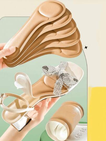 QKC 1 Pair Self-Adhesive Shoe Insoles, Comfortable Breathable Anti-Slip Foam Cushion Inserts For High Heels, 7 Inches