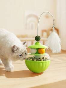 可调节慢食喂食器猫玩具 - 带旋转猫球和羽毛棒的互动式零食分配器，激发狩猎本能，缓解室内猫的无聊，为幼猫提供健康的运动和精神滋养。 - 彩色 - 查看 6