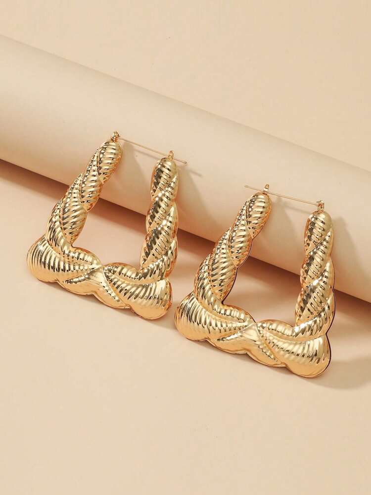 1 Đôi bông tai khoen tròn chữ vàng ngoại cỡ, thích hợp cho hộp đêm, hip hop, đường phố và khiêu vũ. - Vàng - Xem 2