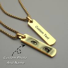 1pc Customized Couple Eye Photo Necklace, Laser Engraved Eye Photo And Name Pendant Necklace, Customized Laser Engraved Text Couple Necklace, Stainless Steel Square Faux Pearl Men's Photo Necklace, Personalized Unique Gift For Girlfriend, Mother, Family, Friends, Daughter, Grandparents - Multicolor - View 6