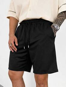 Men's Lightweight Solid Color Shorts, Basic Style Suitable For Basketball Training, Five-Pocket Shorts - Black - View 2