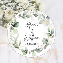 UNICCUT Etiquetas adhesivas personalizadas con diseño floral de eucalipto en forma redonda, personalizadas para cajas de regalo de boda, fiesta de novia, bautizo - Negro - Ver 35