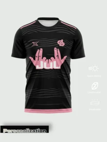 1pc Customized Theme Black & Pink Football Jersey - Personalized Name & Number Printing (Front/Back) - Quick-Dry Breathable Top, Unique Fan Design Men's Soccer Shirt (Spring/Summer) - Black - View 2