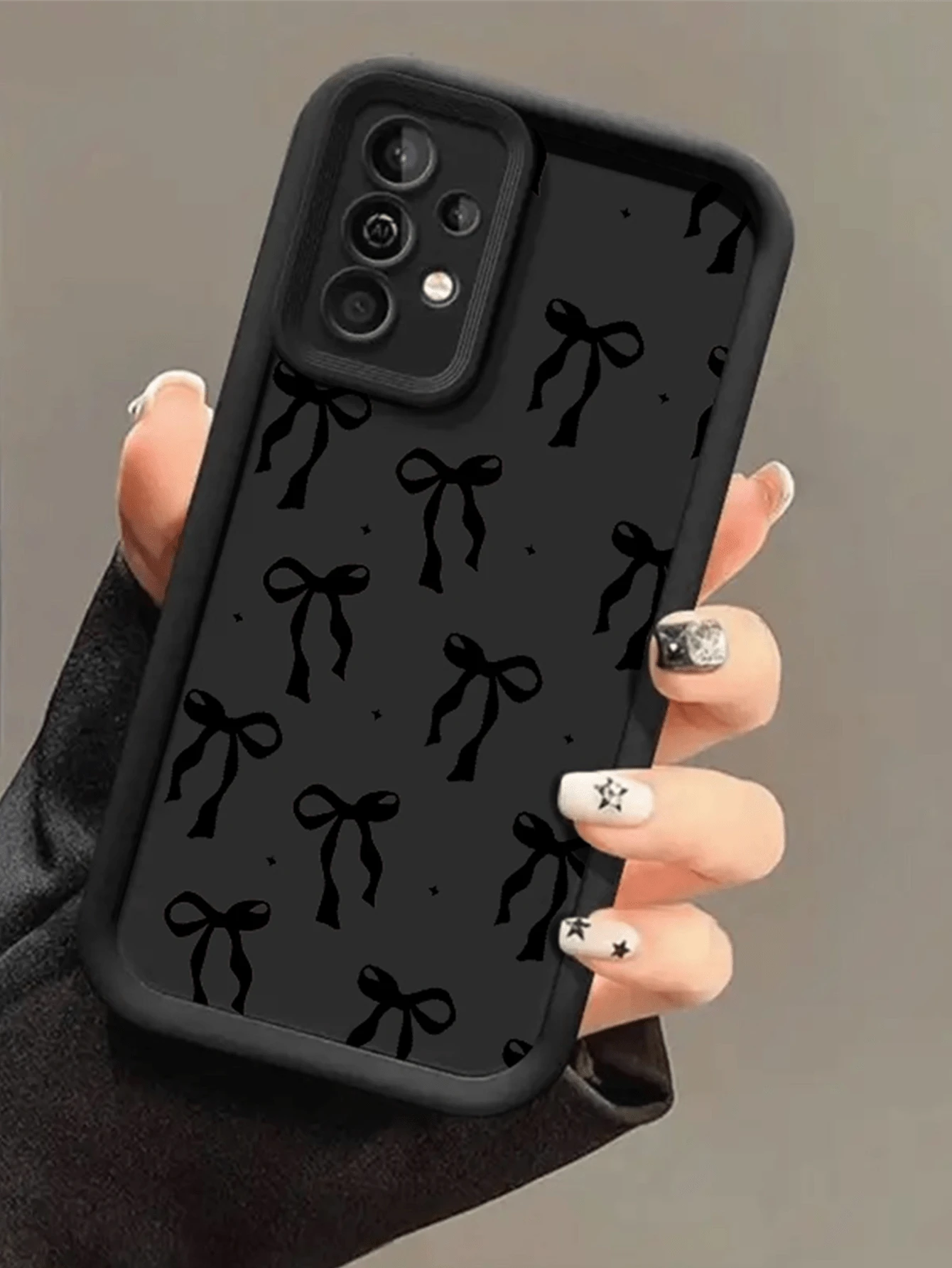 Bow-Knot 1pc Black Ribbon Bowknot Minimalist TPU Shockproof Phone Case, Compatible With Apple 17, 16, 15, 14, 13, 12, 11 Pro Max, Air, And Series - Black - View 1