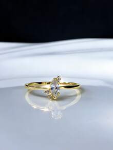 1pc S925 Sterling Silver Asymmetrical Design Synthetic Zirconia Ring, Elegant & Classy Everyday Jewelry For Women - Yellow Gold - View 4