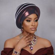 Nigerian Aso Oke Headwrap, Women's Rhinestone Wrapped African Gele Headband, Handmade Fashion Headpiece Suitable For Weddings, Parties And Other Occasions - Multicolor - View 11