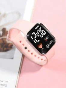 2pcs/Set, Fashionable & Elegant Women's Square Pink Digital Display Watch With Heart-Shaped Bracelet, Suitable For Parties, Queuing, Festivals To Check Time, Also An Ideal Gift For Girlfriend On Valentine's Day, Thanksgiving, Carnival, Mother's Day - Multicolor - View 8
