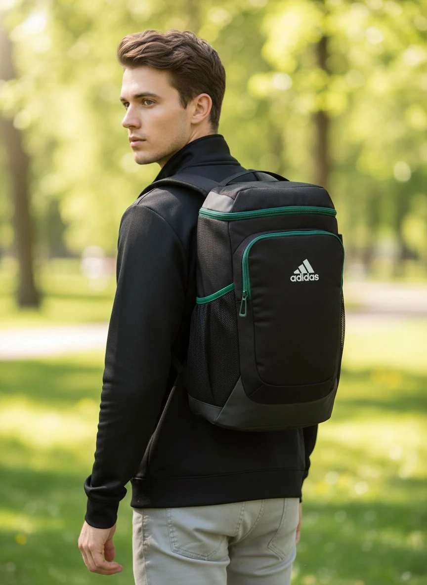 adidas Logo標誌拉鍊開合雙肩包常規男款 - 黑色 - 查看 1