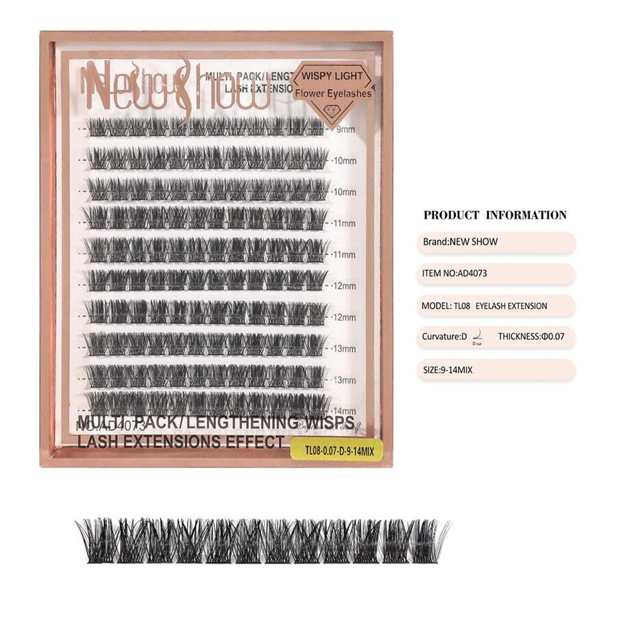 New Show Eyelash Extensions, Individual Lashes, Cluster Lashes, D Curl, Mix - TL08-0.07-D-9-14MIX - 查看 1