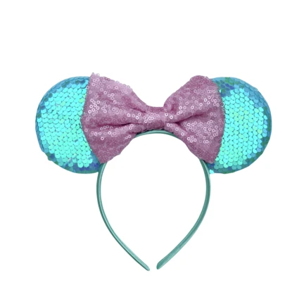  1pc Shiny Cute Mermaid Princess Disney Cartoon Mickey Mouse Theme Big Ear Sequin Headband, Student Party Costume Ball Role Play Castle Theme Park Decorative Hair Accessory