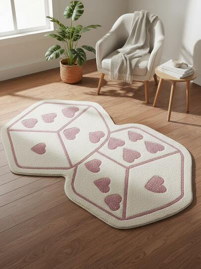 1pc Asymmetrical Heart Shaped Living Room Decorative Carpet, Dice Pink Heart Decor Rug, Bedroom Decor, Small Rug, Carpet, Home Decor, Living Room Carpet, Living Room Small Rug, Bedroom Rug, Living Room Home Decor, Outdoor Rug, Washable Carpet
