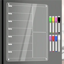 一套亚克力磁性冰箱贴日历，含记号笔和透明白板，可用于每周膳食计划、购物清单和家居收纳整理，厨房收纳