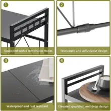 Expandable Microwave Shelf,3 Tier Microwave Stand With 8 Hooks,Air Fryer Shelf Stand,Microwave Oven Rack, Desktop Printer Shelf Rack, Bakers Rack,Kitchen Countertop Organiser Shelves - 3 Tier-black - View 4