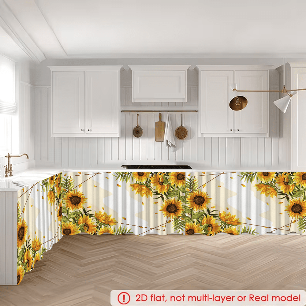 1pc Sunflower Themed Printed Tablecloth, Kitchen Small Curtain, Cabinet Curtain With Curtain Holes, Easy To Hang, 100% Polyester, Rectangular, Woven, Machine Washable, Kitchen Decor And Accessories, Suitable For Kitchen Cabinets And Home Decor
