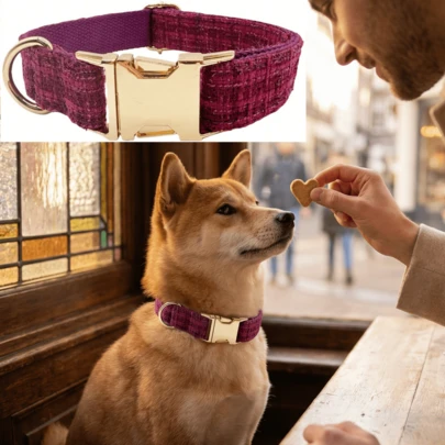 Vòng cổ cho chó bằng hợp kim kẽm kẻ caro màu đỏ tía, vòng cổ nhung điều chỉnh được với khóa vàng - Dây đeo cổ mềm mại và thoải mái cho thú cưng, phù hợp cho chó lớn, vừa và nhỏ, vòng cổ điều chỉnh được | Vòng cổ nhung cho thú cưng | Chất liệu nhung mềm mại, quà tặng cho chó nhân dịp Lễ Tình nhân, Ngày Thánh Patrick, Ramadan, Lễ Phục sinh, Năm mới và Sinh nhật.