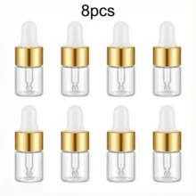 10pcs Mini Glass Dropper Bottles, 0.07oz Large Capacity, Gold Clear Essential Oil Small Bottles, Small Tincture Sample Containers, Capped Perfume Liquid Bottles, Travel Size, Hand Wash Only, Unscented, Round, Portable Accessory Storage - Multicolor - View 12