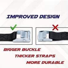 2 Pack Tie Down Straps UV Resistant Cargo Car Roof Rack Straps For Surfboard Kayak, 13ft 4m X 1in 25mm, 1100lbs 500kg Break Strength, Cam Straps With Buckle - Black - View 5