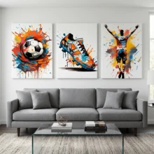 3pcs Modern Graffiti Football Canvas Wall Art - Colorful Athlete And Sneaker Prints, Urban Sports Decor For Living Room, Bedroom, Office, Framed Option - Multicolor - View 8