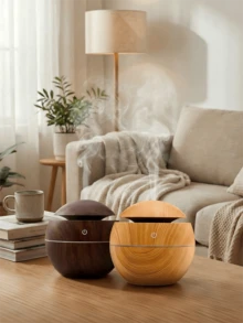 1pc Faux Wood Grain Mushroom Humidifier [Plug-In], 200ML/ABS Material Home Bedroom Bathroom Air Humidifier, Low Noise Indoor Mist Sprayer - Multicolor - View 7