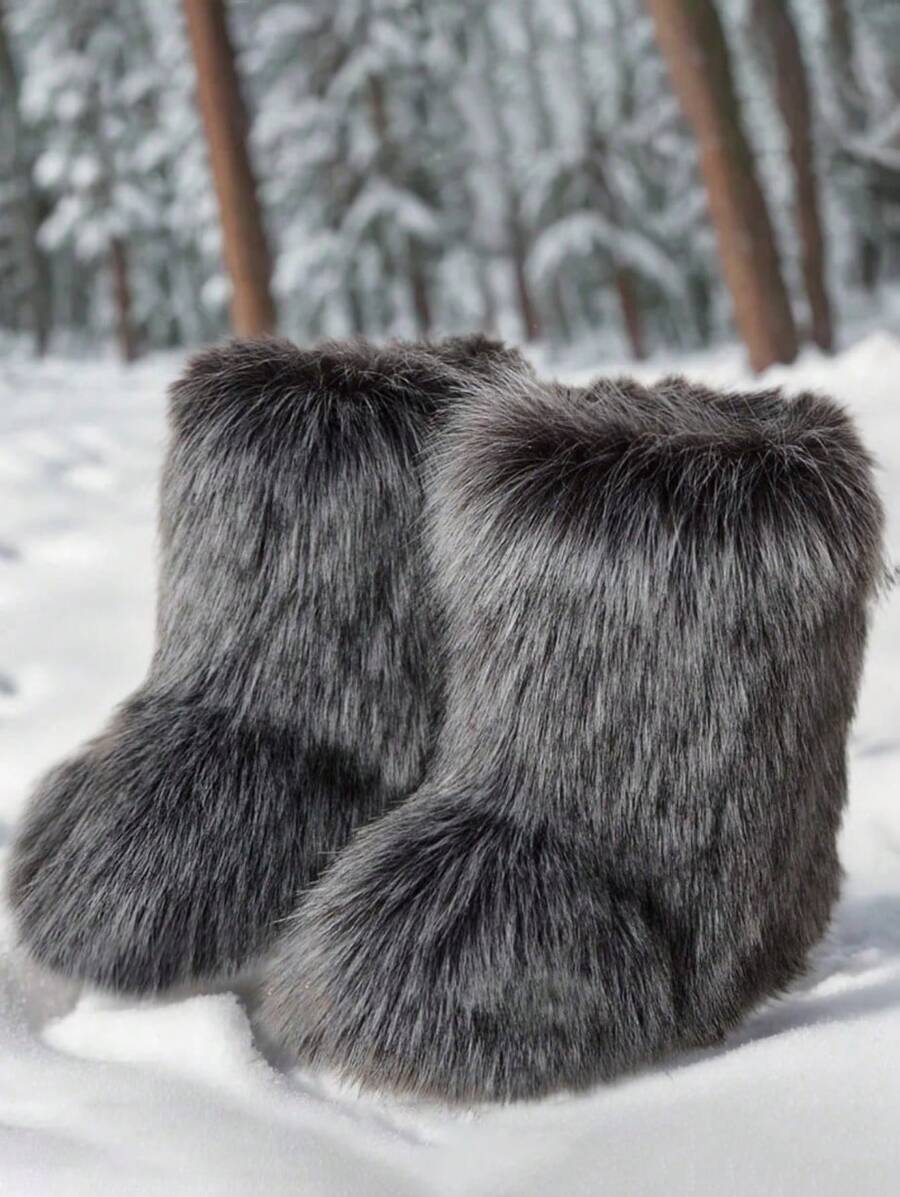 New Winter Warm Plush Faux Fur Snow Boots For Women - Dark Grey & Brown & Black Ankle Booties With Soft Lining, Cozy Slip-On Design For Cold Weather Outdoor & Indoor Wear Unisex Short Ankle Faux Raccoon Fur Snow Boots - Solid Classic Color, Super Smooth Fur Touches The Ground, Perfect For Christmas & Halloween, Y2K Style! Y2K Fashion Men's & Women's Snow Boots - Faux Raccoon Fur, Silky Smooth Floor-Reaching Fur, Solid Classic Shade, Ideal For Christmas & Halloween! Short Ankle Unisex Snow Boots With Faux Raccoon Fur - Solid Classic Color, Ultra-Smooth Fur Hits The Ground, Must-Have For Christmas & Halloween, Edgy Y2K Vibe! Christmas & Halloween Essential Faux Raccoon Fur Snow Boots (Unisex) - Solid Classic Hue, Smooth Fur Touches The Floor, Stylish Y2K Look! Y2K Short Ankle Snow Boots For Men & Women - Faux Raccoon Fur, Super Smooth Floor-Length Fur, Solid Classic Color, Great For Christmas & Halloween Celebrations! - Màu xám nâng cấp - Xem 1
