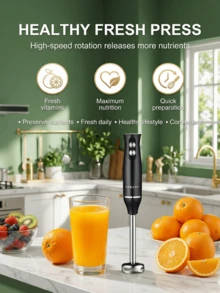Batedeira de mão SOKANY SK-1710-4, 1 unidade, batedeira elétrica de imersão, 2 velocidades, 4 em 1 (batedeira de mão, batedor de ovos, moedor de carne, copo medidor), ideal para preparar smoothies, sopas e molhos, feita de aço inoxidável. - Preto - Ver 8