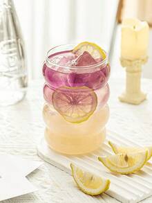 1pc 350ml/10.14oz Caterpillar Shaped Glass Cup, Ripple Glass Cup, Glass Tableware, Creative Glass Cup, Retro Beverage Cup, Ripple Glass Tableware, Wavy Transparent Glass Cup, Straw Glass Cup, Beverage Glass Cup, Creative Glass Cup, Cocktail Glass - Clear - View 4