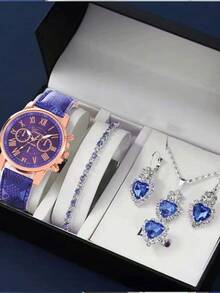 6件套优雅时尚女士石英表，休闲风格手表套装 - 玫瑰金 - 查看 7