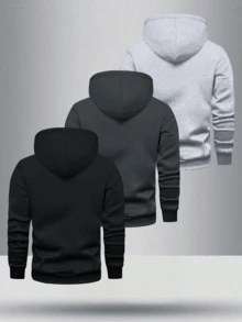 3 PiecesMen's Sweatshirt Set, Made Of Lightweight Breathable Fabric, With Drawstring Hood And Kangaroo Pocket, Suitable For All Seasons - Multicolor - View 2