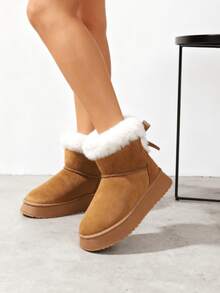 Introducing Latest Women's Winter Snow Boots With Sturdy Soles, Fashionable Bow Details, Casual Design, Comfortable Fleece, Increased Thickness Warmth, And Anti-Slip Features. Additionally, There Are Many Other Women's Winter Shoe Styles Available. - Light Brown - View 2