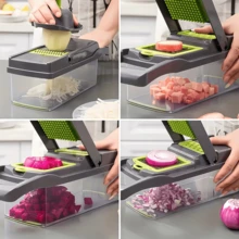14-In-1 Vegetable Chopper, Food Chopper With Non-Slip Base, Easy To Use Adjustable Slicer, Includes Draining Rack & Storage Container, Kitchen Tool - Multicolor - View 4
