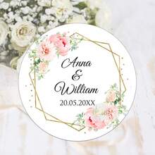 UNICCUT Etiquetas adhesivas personalizadas con diseño floral de eucalipto en forma redonda, personalizadas para cajas de regalo de boda, fiesta de novia, bautizo - Negro - Ver 13