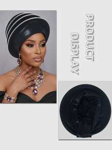 Nigerian Aso Oke Headwrap, Women's Rhinestone Wrapped African Gele Headband, Handmade Fashion Headpiece Suitable For Weddings, Parties And Other Occasions - Multicolor - View 4