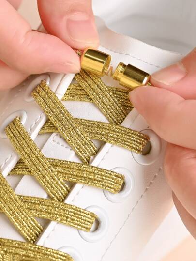 QKC 1 par de cordones elásticos de colores sin atar, color dorado, longitud de 100cm