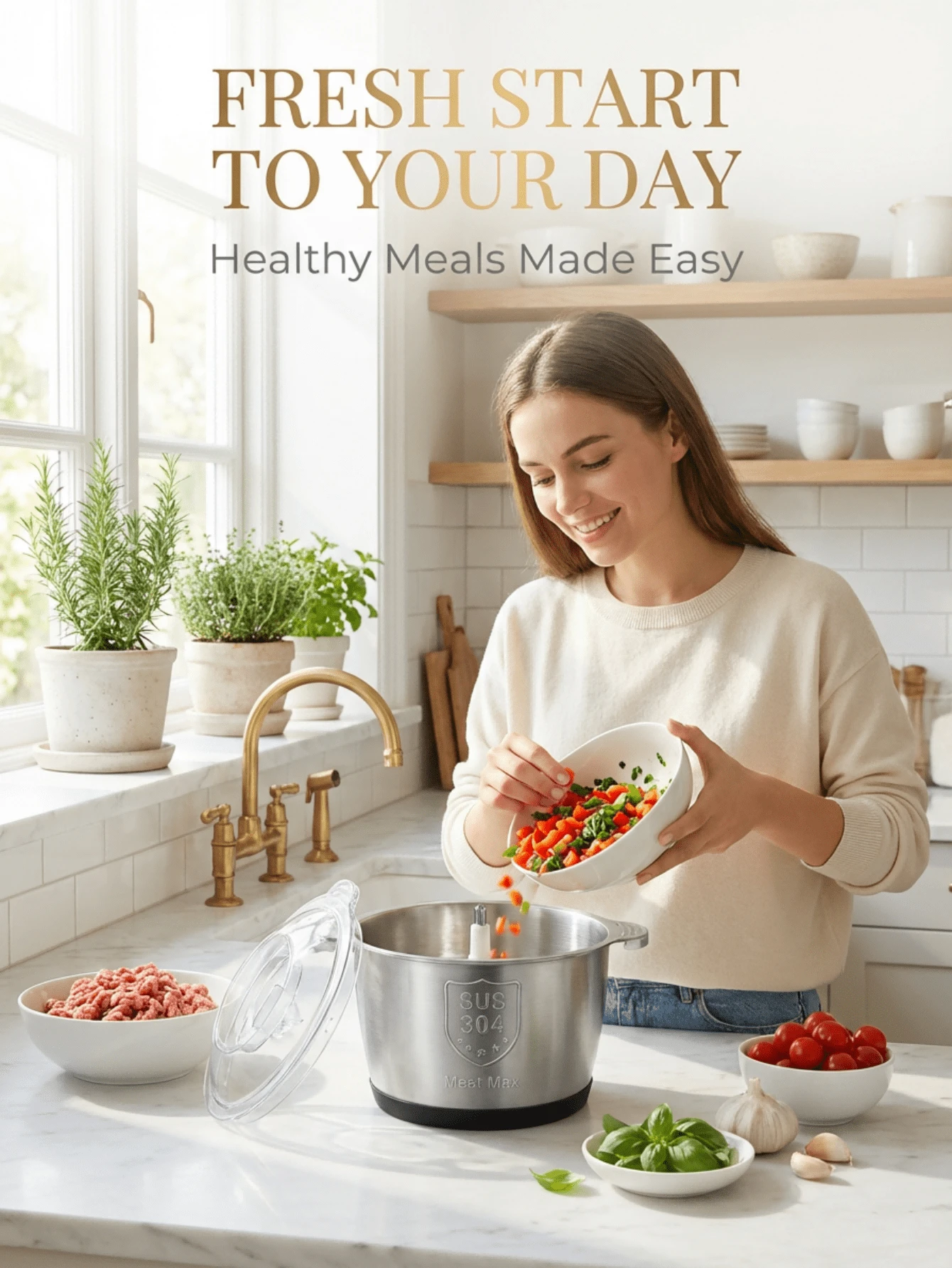 SOKANY-7020 电动绞肉机，带沥水和蔬菜切丝功能，2升大容量，双层四刀片设计 - 黑色 - 查看 1