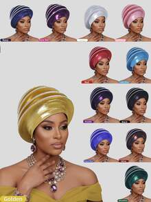 Nigerian Aso Oke Headwrap, Women's Rhinestone Wrapped African Gele Headband, Handmade Fashion Headpiece Suitable For Weddings, Parties And Other Occasions - Multicolor - View 2