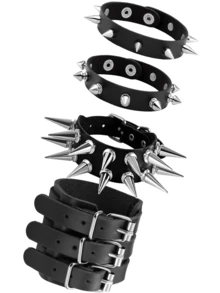 Yanxyad Bộ 1/4 vòng tay đính gai kiểu Punk Rock dành cho nam nữ, phong cách thập niên 80, Alt Gothic Grunge Emo, phụ kiện vòng tay retro đính hạt hình ngôi sao Y2K, vòng tay cài khuy bằng da PU. - màu đen - Xem 1