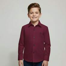 Children's Long-Sleeved Dress Shirt - 酒紅色 - 查看 4