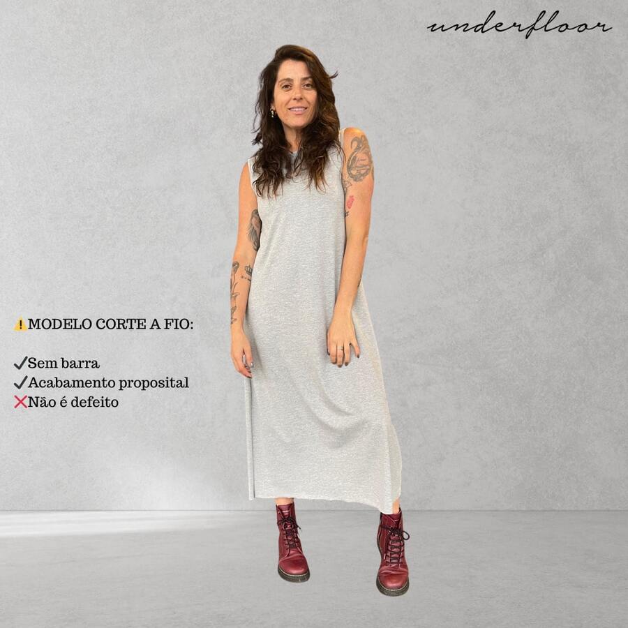 Women's Midi Cotton Dress With Ribbed Collar And One-Sided Slit – Casual Chic Style Comfortable Spring/Summer Simple Side Slit Evening Home Street Night Airport Clothes - 灰色 - 查看 1