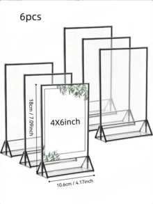 4 piezas/6 piezas Soportes de señalización acrílicos de 4x6 5x7 pulgadas - Marcos de fotos de doble cara para mesa, adecuados para números de mesa de boda, menús de restaurante, fotos de Navidad, ceremonias de graduación, fiestas de cumpleaños, etiquetas de precio/fotos transparentes, Soportes de números de mesa de boda de acrílico transparente, Aplicable para: Etiquetas de precio, Pantallas de números de mesa, Tableros de exhibición de fotos, Soportes de números de mesa transparentes de doble capa, Fácil de instalar. - Multicolor - Ver 10