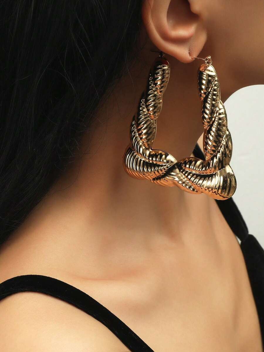 1 Đôi bông tai khoen tròn chữ vàng ngoại cỡ, thích hợp cho hộp đêm, hip hop, đường phố và khiêu vũ. - Vàng - Xem 1