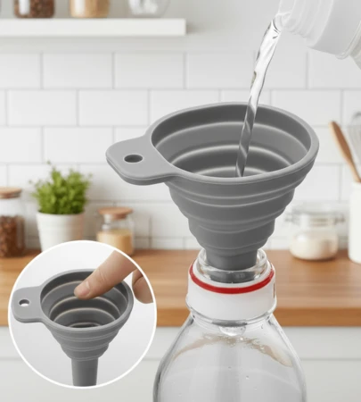 Funil de Silicone Dobrável Retrátil – Dispensador de Líquidos Multiuso