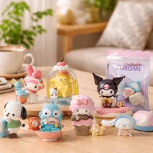 Série de nourriture colorée Sanrio Boîte aveugle Mignon dessin animé Kuromi My Melody Cinnamoroll Hangyodon Pochacco Modèle Figurine anime Jouet Ornement Boîte mystère Cadeau d'anniversaire et de fête (Livraison aléatoire, 1 pièce) - Multicolore - Voir 1