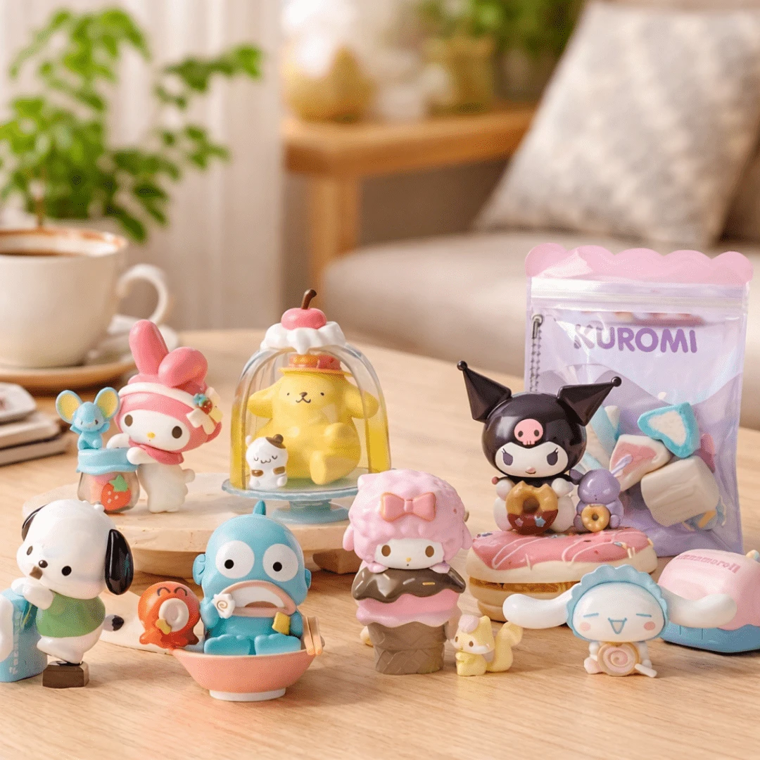 Série de nourriture colorée Sanrio Boîte aveugle Mignon dessin animé Kuromi My Melody Cinnamoroll Hangyodon Pochacco Modèle Figurine anime Jouet Ornement Boîte mystère Cadeau d'anniversaire et de fête (Livraison aléatoire, 1 pièce) - Multicolore - Voir 1