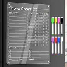 一套亚克力磁性冰箱贴日历，含记号笔和透明白板，可用于每周膳食计划、购物清单和家居收纳整理，厨房收纳